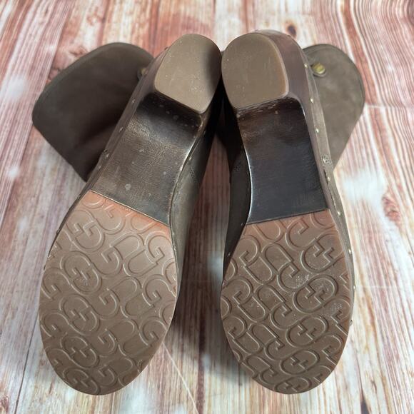 UGG Fold Over Size 8 Brown Leather Sheepskin Cuff LYNNEA Ankle Calf Boots Shoes - Picture 9 of 13